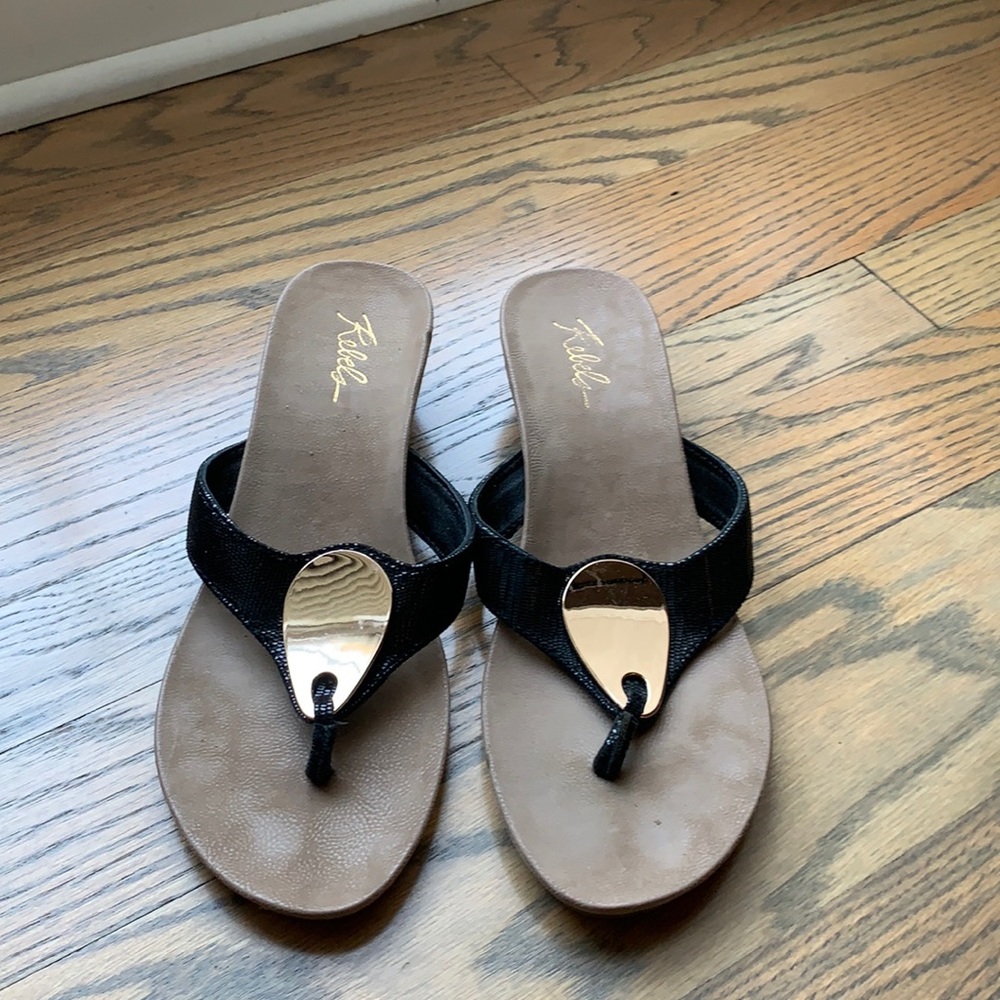 Black snake and gold thong sandal